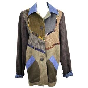 Vintage Mary Flanagan Women's Size Small Patchwork Wool Blazer Plaid Corduroy